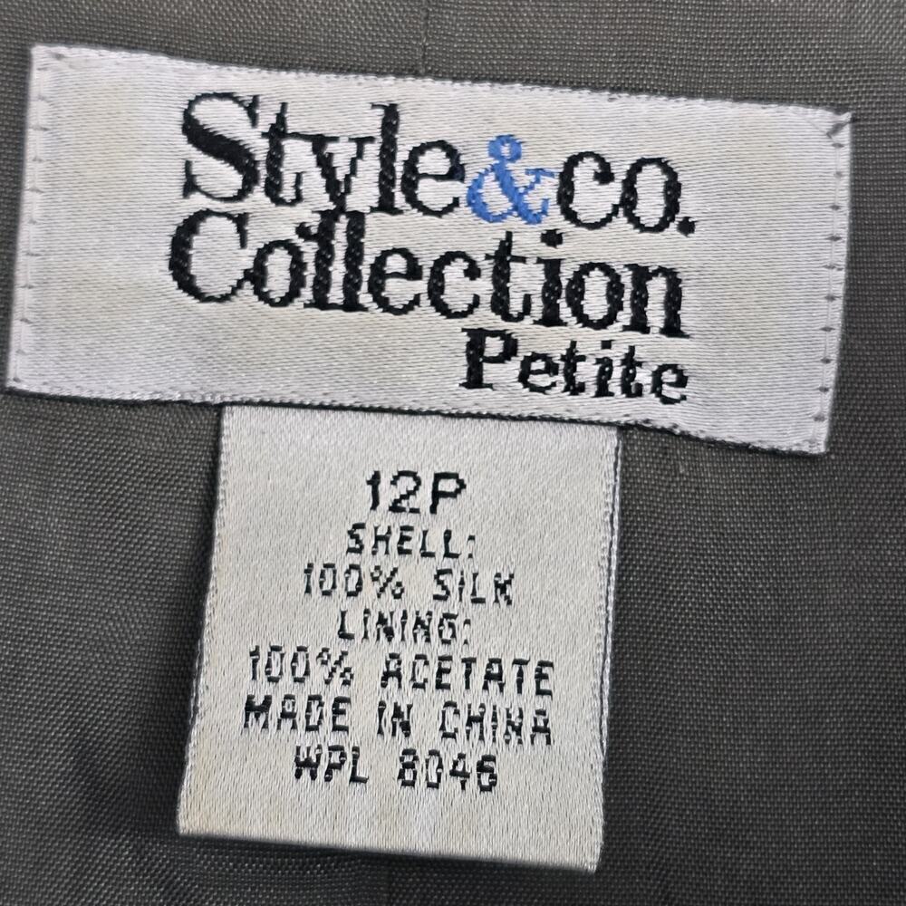 Women's Vintage100% Silk Blazer Army Green Size 12P Pockets Preppy Collared - Picture 4 of 13